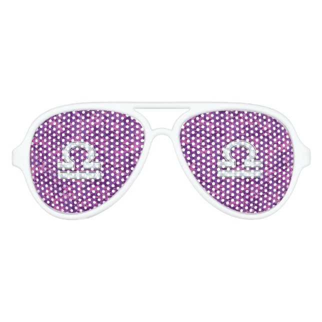 Pearl Libra Zodiac Sign on Fuchsia Digital Camo Aviator Sunglasses (Front)