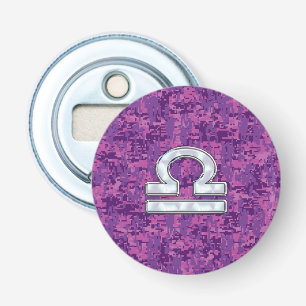 Pearl Libra Zodiac Sign on Fuchsia Digital Camo Bottle Opener
