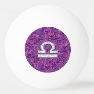 Pearl Libra Zodiac Sign on Fuchsia Digital Camo Ping Pong Ball