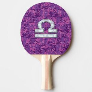 Pearl Libra Zodiac Sign on Fuchsia Digital Camo Ping Pong Paddle