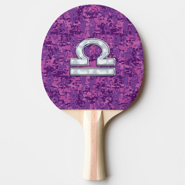 Pearl Libra Zodiac Sign on Fuchsia Digital Camo Ping Pong Paddle (Front)