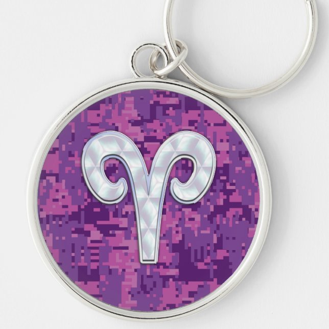 Pearl Like Aries Symbol on Pink Digital Camo Keychain (Front)