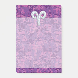 Pearl Like Aries Symbol on Pink Digital Camo Post-it Notes