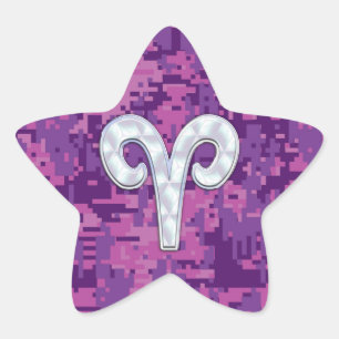 Pearl Like Aries Symbol on Pink Digital Camo Star Sticker