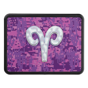 Pearl Like Aries Symbol on Pink Digital Camo Trailer Hitch Cover