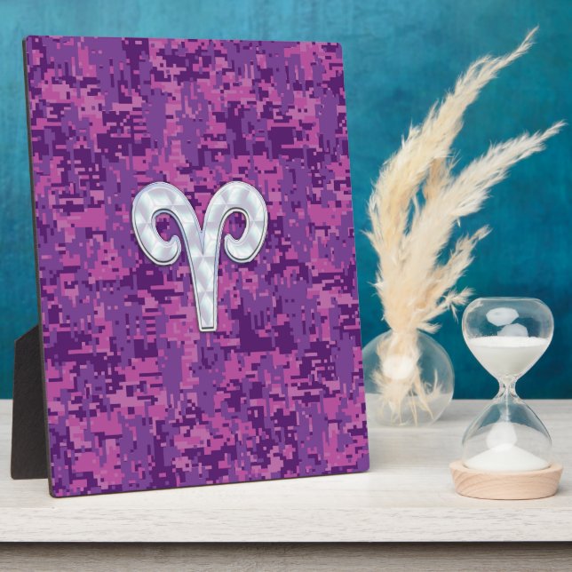 Pearl Like Aries Zodiac Sign on Digital Camo Plaque (Side)