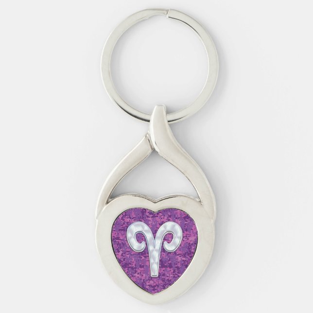 Pearl Like Aries Zodiac Symbol Digital Camouflage Keychain (Front)