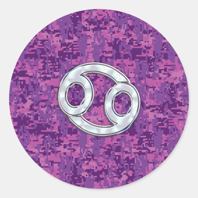 Pearl Like Cancer Zodiac Sign on Digital Camo Classic Round Sticker (Front)