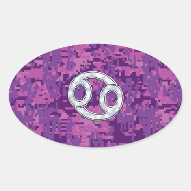 Pearl Like Cancer Zodiac Sign on Digital Camo Oval Sticker (Front)
