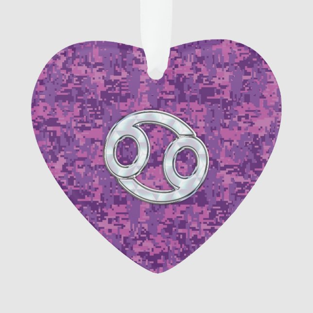 Pearl Like Cancer Zodiac Symbol on Digital Camo Ornament (Front)