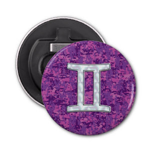 Pearl Like Gemini Zodiac Sign on Digital Camo Bottle Opener