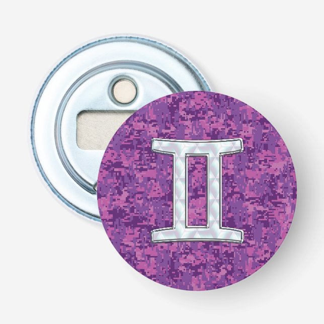 Pearl Like Gemini Zodiac Sign on Digital Camo Bottle Opener (Front)