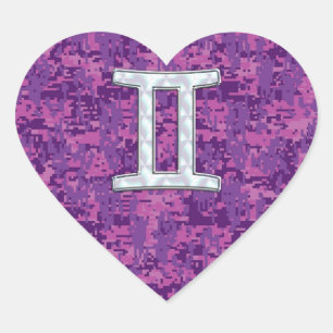 Pearl Like Gemini Zodiac Sign on Digital Camo Heart Sticker