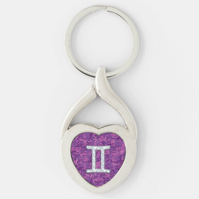 Pearl Like Gemini Zodiac Sign on Digital Camo Keychain (Front)