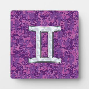 Pearl Like Gemini Zodiac Sign on Digital Camo Plaque