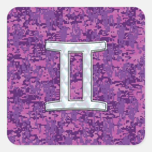 Pearl Like Gemini Zodiac Sign on Digital Camo Square Sticker (Front)