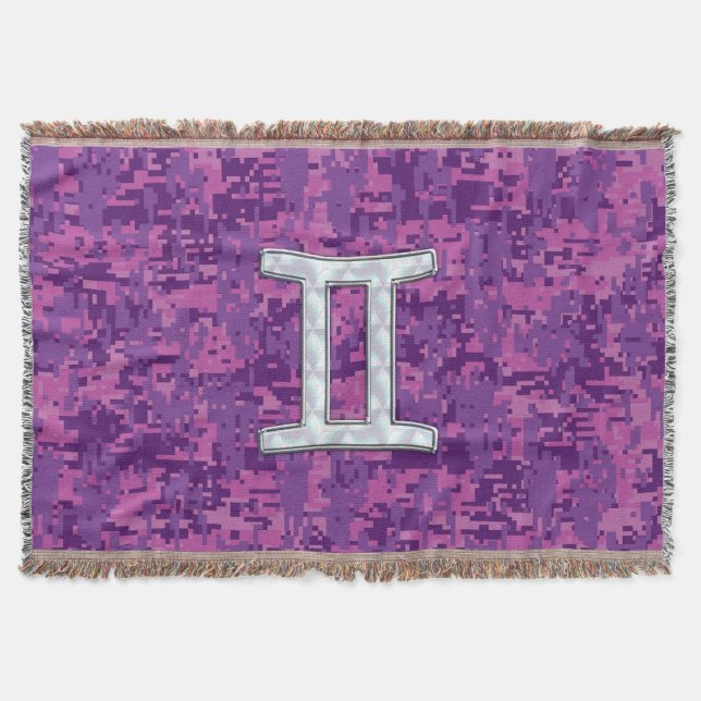 Pearl Like Gemini Zodiac Sign on Digital Camo Throw Blanket (Front)
