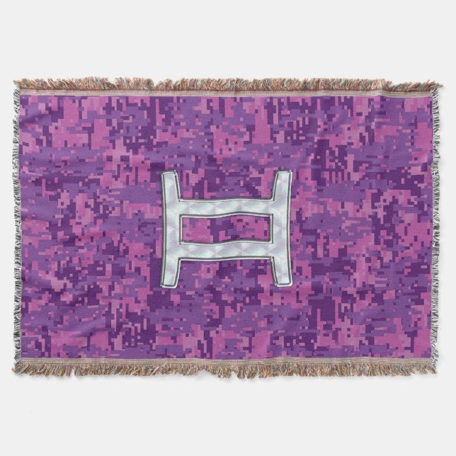 Pearl Like Gemini Zodiac Sign on Digital Camo Throw Blanket (Front)