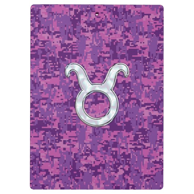 Pearl Like Taurus Zodiac Sign Fuchsia Digital Camo Clipboard (Back)