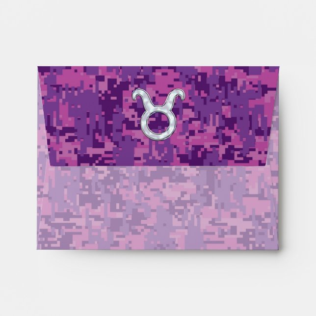 Pearl Like Taurus Zodiac Sign Fuchsia Digital Camo Envelope (Back (Top Flap))