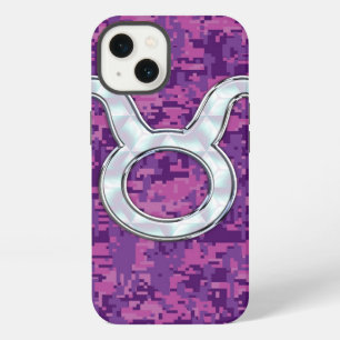 Pearl Like Taurus Zodiac Sign Fuchsia Digital Camo iPhone 13 Case