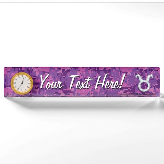Pearl Like Taurus Zodiac Sign Fuchsia Digital Camo Nameplate (Front)