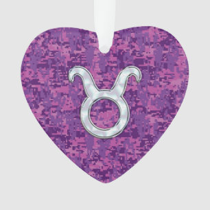Pearl Like Taurus Zodiac Sign Fuchsia Digital Camo Ornament