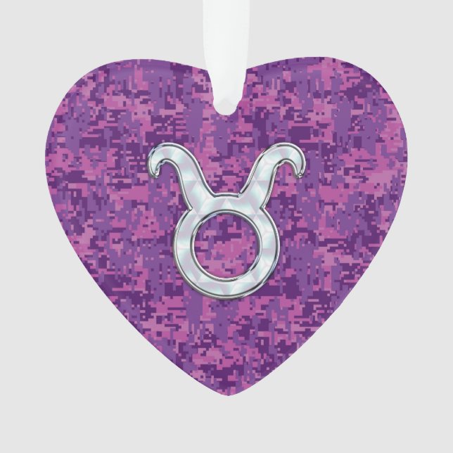 Pearl Like Taurus Zodiac Sign Fuchsia Digital Camo Ornament (Front)