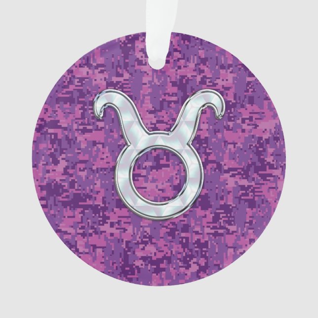Pearl Like Taurus Zodiac Sign Fuchsia Digital Camo Ornament (Front)