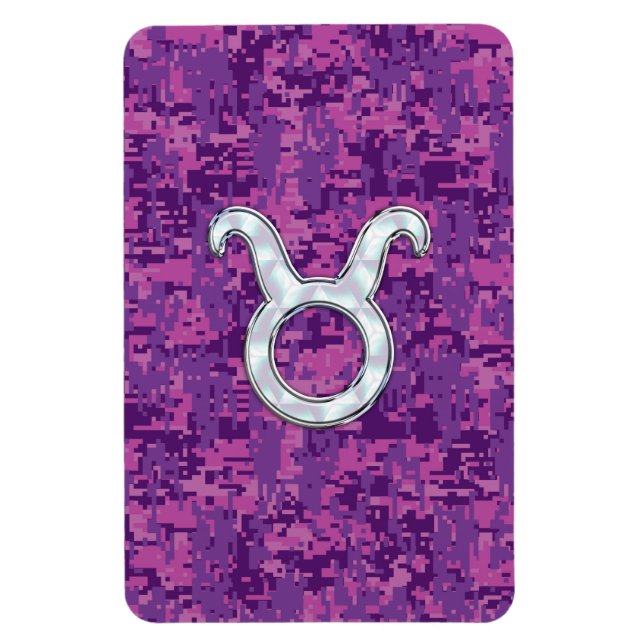 Pearl Like Taurus Zodiac Sign on Pink Digital Camo Magnet (Vertical)