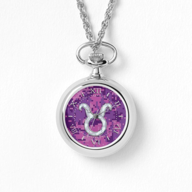 Pearl Like Taurus Zodiac Symbol on Camo Dial Watch (Front)