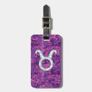 Pearl Like Taurus Zodiac Symbol on Digital Camo Luggage Tag
