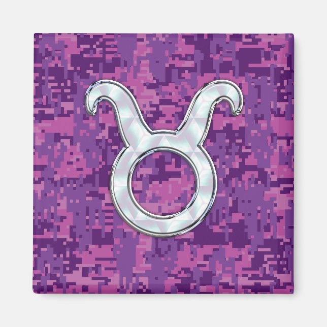 Pearl Like Taurus Zodiac Symbol on Digital Camo Magnet (Front)