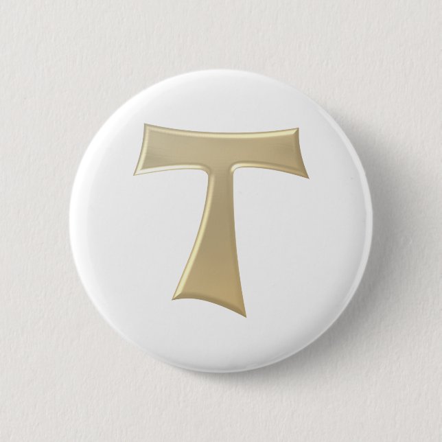 Pearl Look Franciscan Tau Cross 2 Inch Round Button (Front)