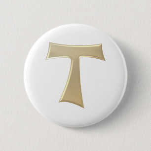 Pearl Look Franciscan Tau Cross 2 Inch Round Button
