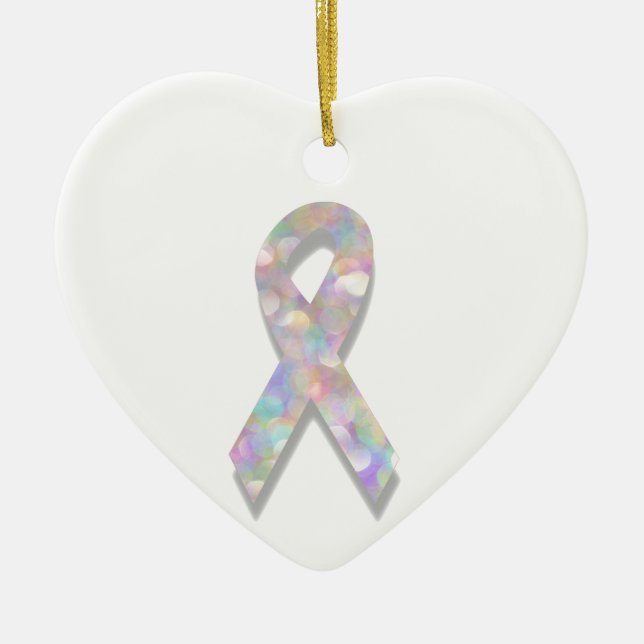 pearl lung cancer ribbon ceramic ornament (Front)