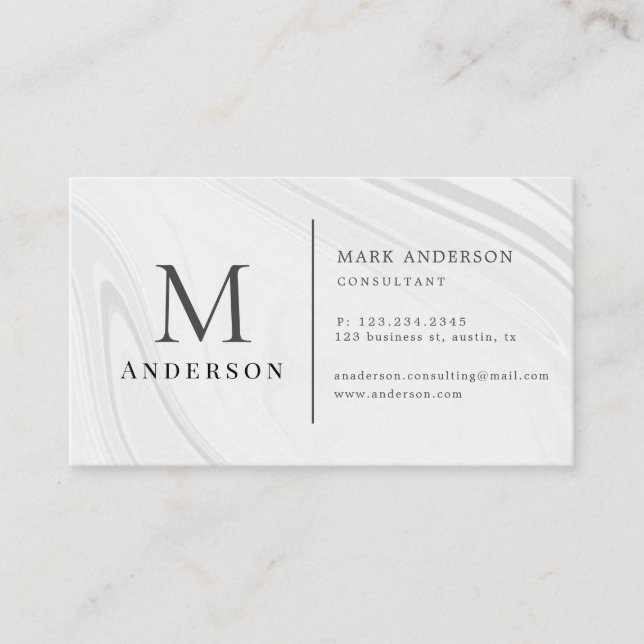 Pearl Marble Masculine Double Monogram Business Card (Front)