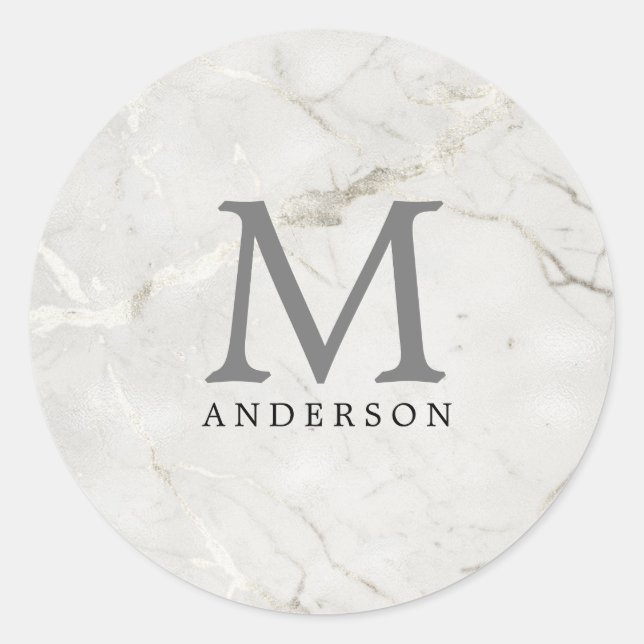 pearl marble masculine double monogram classic round sticker (Front)