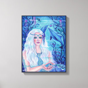 Pearl mermaid with dolphins by Renee L. Lavoie Canvas Print