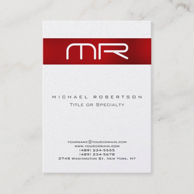 Pearl Modern Monogram Red White Business Card (Front)