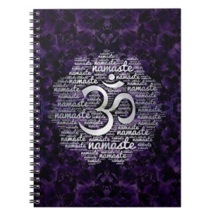 Pearl Namaste Word Art in Lotus with OM symbol Notebook