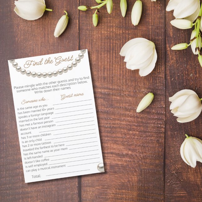 Pearl necklace Bridal Shower Find the Guest Game (Creator Uploaded)