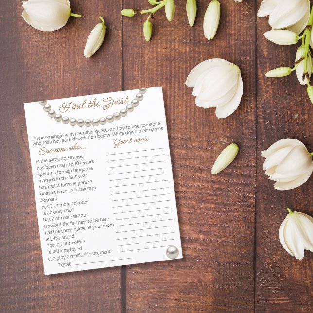 Pearl necklace Bridal Shower Find the Guest Game (Creator Uploaded)