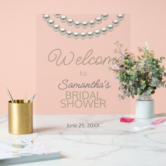 Pearl Necklace Bridal Shower Welcome  Acrylic Sign (Wedding)