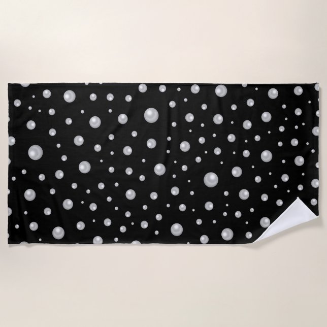 Pearl Pattern on Black Background Beach Towel (Front)