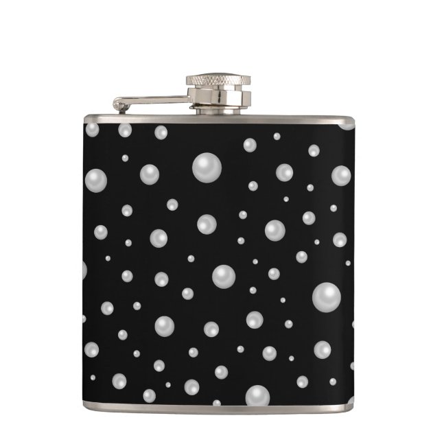 Pearl Pattern on Black Background Hip Flask (Front)