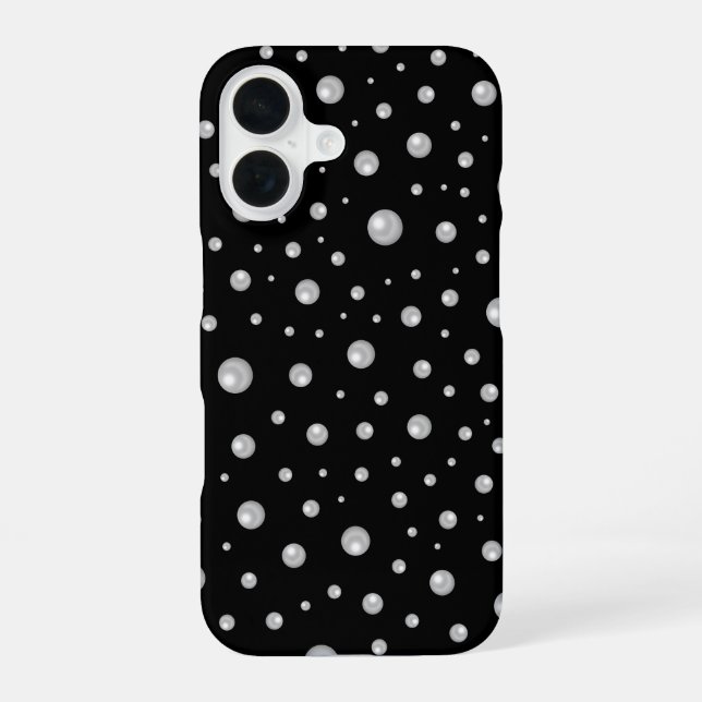 Pearl Pattern on Black Background iPhone 16 Case (Back)