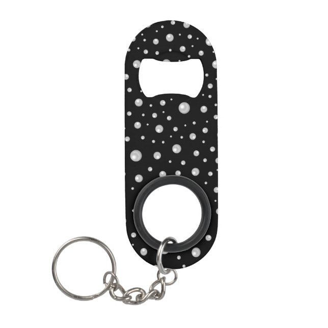 Pearl Pattern on Black Background Keychain Bottle Opener (Front)