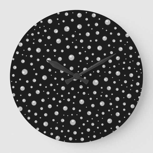 Pearl Pattern on Black Background Large Clock (Front)
