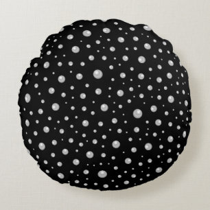 Pearl Pattern on Black Background Round Pillow